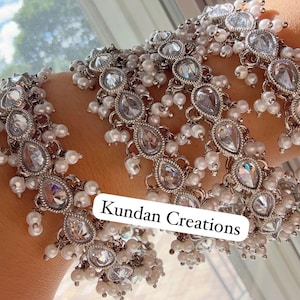 New arrival big polki size Silver Kundan  Pearl Bangles PC set of 4/Indian Bangles/ Indian jewelry/wedding jewelry/Silver kundan bangles