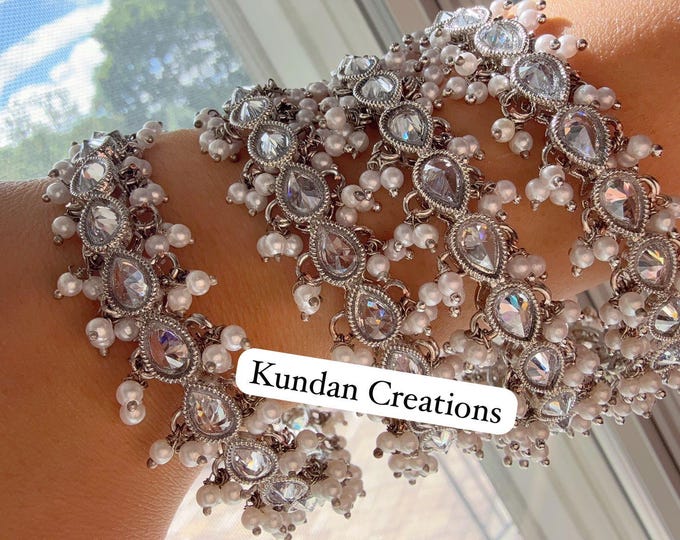 New arrival big polki size Silver Kundan  Pearl Bangles PC set of 4/Indian Bangles/ Indian jewelry/wedding jewelry/Silver kundan bangles