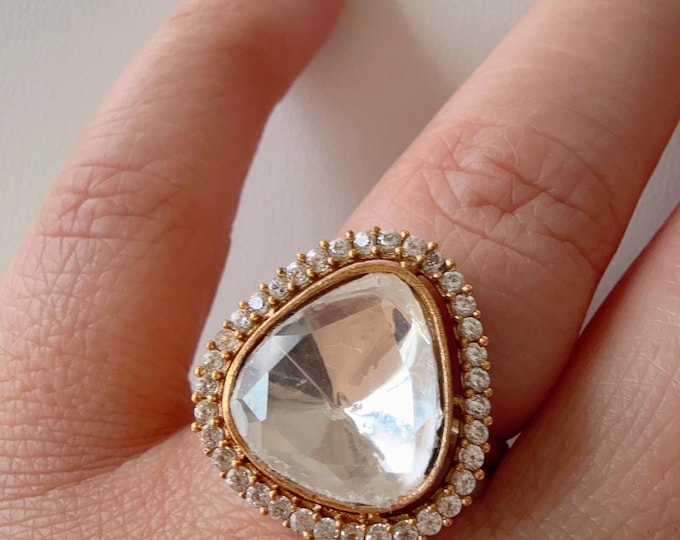 Bridal Kundan Moissanite  Ring/Adjustable Ring/Double Finger Kundan Statement Ring /Indian Wedding jewelry/Moissanite Kundan ring