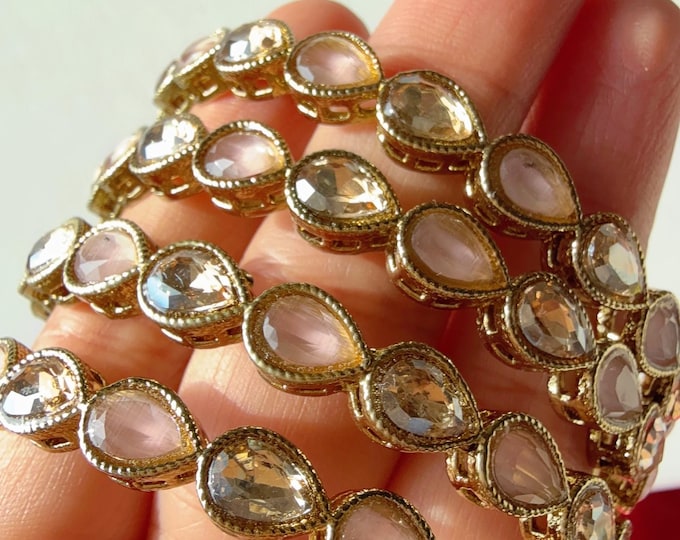 Antique finish Kundan polki Baby pink  Bangles Set(4 Pc)/Indian bangles/Indian Jewelry/Baby pink Kundan Bangles/ kundan Bridal bangles