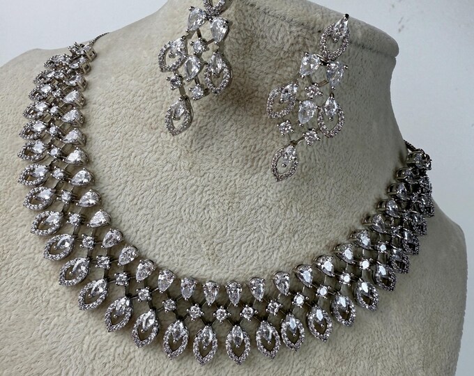 2 Tone gold Necklace diamond choker necklace /Indian jewelry/ CZ Choker/Bridal choker/Diamond choker/ Indian Necklace/2 Tone diamond choker