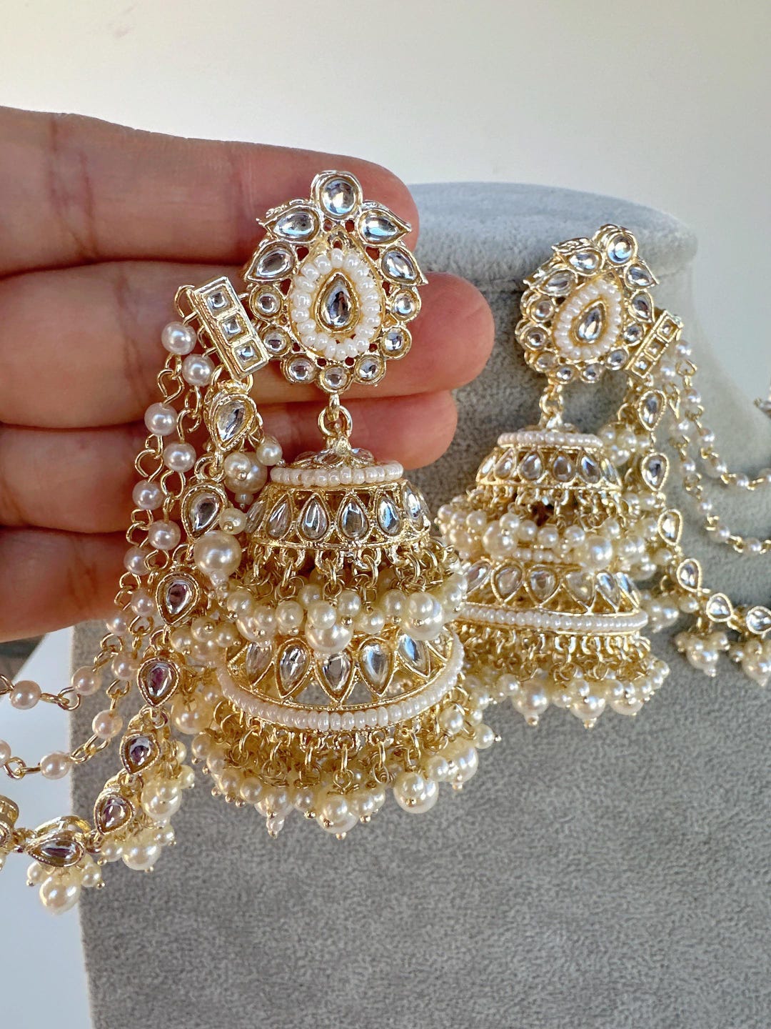 Kundan Bahubali Earring Set Bahubali Kundan Pearl Jhumka