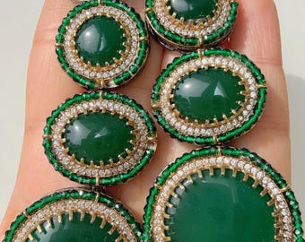 Sabyasachi-Inspired  Jaguar  Earrings/Elegant Statement Jewelry/Green  Earrings/Exclusive Statement Kundan Inspired Gem stone Earrings