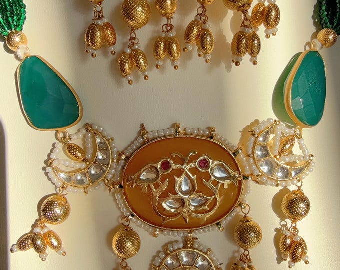 Uncut Polki Diamond  Moissanite Polki Necklace Sabyasachi inspired Jewelry Set earrings  tikka /Polki Kundan Necklace/Statement necklace Set