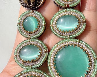Sabyasachi-Inspired  Jaguar  Earrings/Elegant Statement Jewelry/Mint  Earrings/Exclusive Statement Kundan Inspired Gem stone Earrings