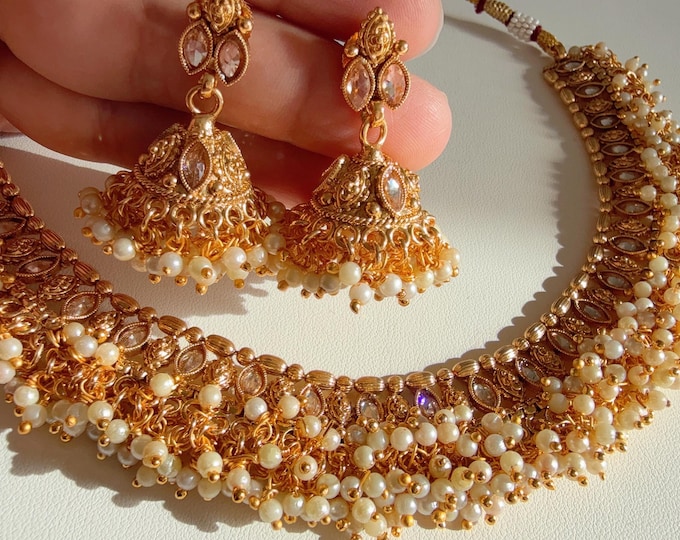 Antique Polki Kundan Pearl necklace/Wedding Mehendi  necklace/Bridal necklace/Indian necklace/Indian jewelry/
