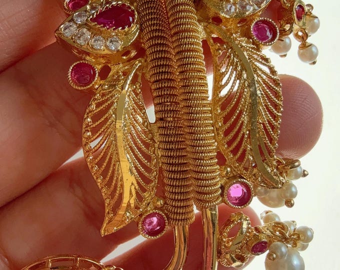 1 Gram gold Bridal Ruby  Baju bandh/Indian wedding jewelry/Vanki/  Armlet/ Indian Jewelry/ Kundan Ruby Baju Band/Antique Bajuband