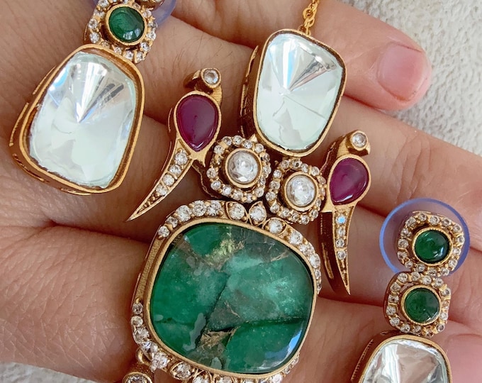 Premium Moissanite fire stone  Pendant Set/Kundan Moissanite fire stone Necklace/ Indian Bridal Jewelry/Kundan Wedding Jewelry