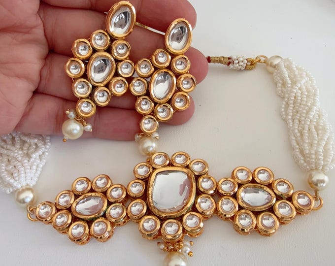 Polki Kundan choker necklace/Polki Kundan Stone Double Layer Necklace / kundan choker/Indian Wedding jewelry