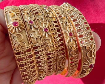 Set of 6 gold Antique Bridal Rajwadi style bangles set/Bridal bangles/Rajwadi bangles/gold plated bangles/Indian Wedding Jewelry