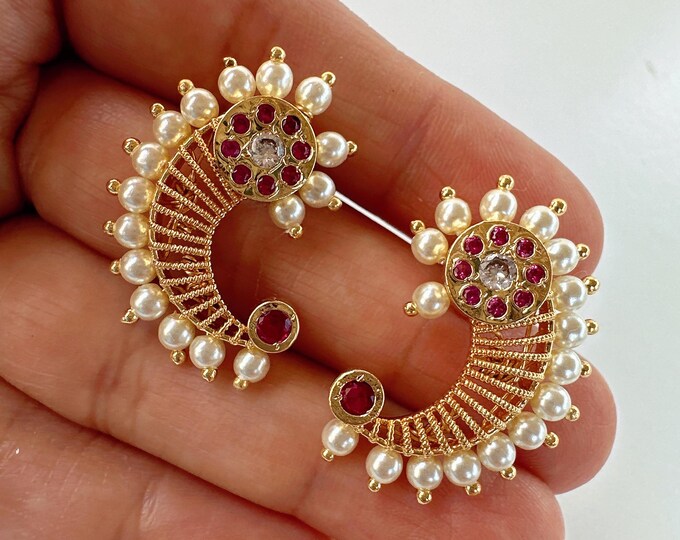 Kundan Stud Ruby kemp Earrings /Indian Studs/Indian Jewelry/Ruby Green Studs/Statement Stud Earring/Kundan Stud Earrings