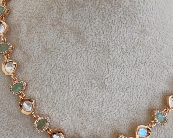 Mint color Petite size Kundan Jewelry Moissanite necklace /Necklace Moissanite chain /Indian Bridal Jewelry/Diamond Necklace Gift for Her