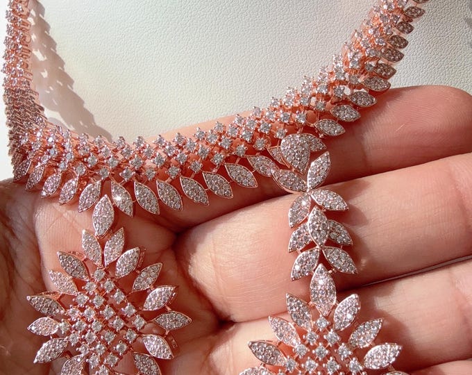 Rose gold Necklace diamond choker /Indian jewelry/ CZ Choker/Bridal choker/Bridesmaid Jewelry Sets/ Indian Necklace/Rose gold diamond choker