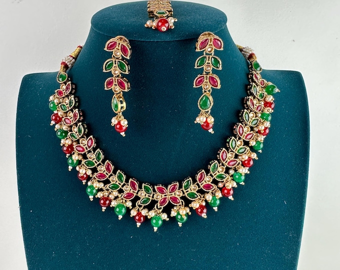 Antique Polki Ruby Green Kundan necklace/Wedding necklace/Bridal necklace/Indian necklace/Indian jewelry/Bridesmaid's