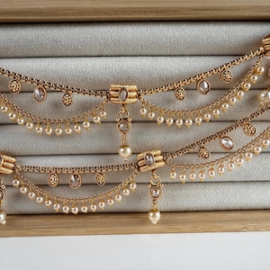 Gold plated  pearl  Ear Chain/Sahare/Earring support chain/Kaan sahara//Pakistani Jewelry/Bahubali Earrings/Indian Jewelry