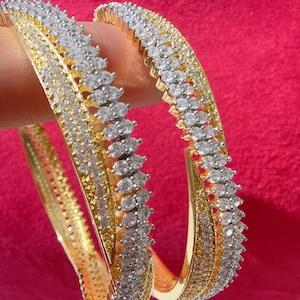 Grace 2 Tone  American diamond bangle/ Cz stone silver kada bangle /gold  diamond bracelet/indian bangles/Indian Jewelry /bridal jewelry