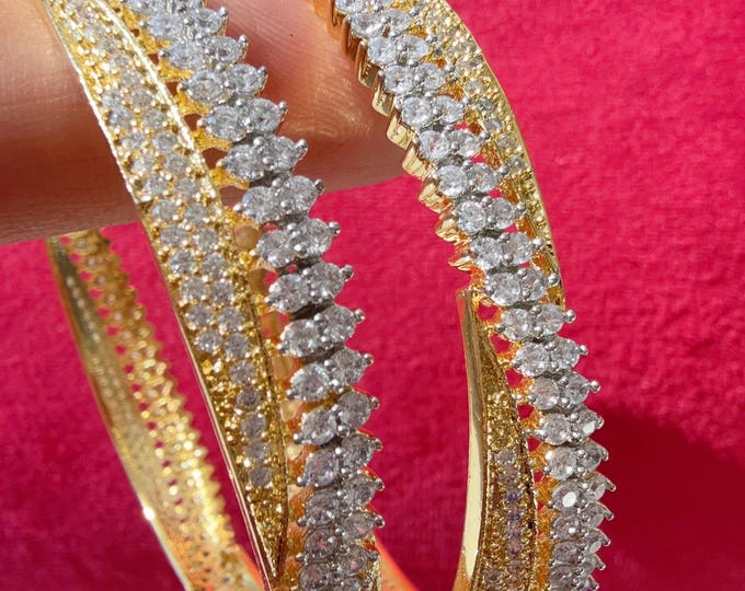 2 Tone  American diamond bangle/ Cz stone silver kada bangle /gold  diamond bracelet/indian bangles/Indian Jewelry /bridal jewelry