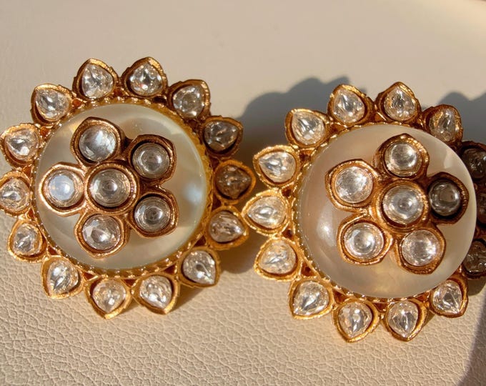 white  Doublet stud  Earrings/Moissanite  diamond Kundan Studs /Indian Jewelry /Statement Stud Earring/Indian studs