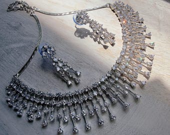 Rhodium-Zirkonia-Fransen-Halskettenset | Statement-Halskette in Silberoptik | Braut- und Partyschmuck / Diamant-Halskette „Rain“ – Rain Design