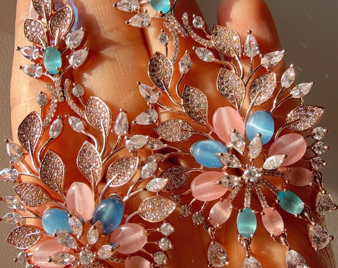Cubic Zirconia Chandelier Earrings/Diamond Chandelier Rose gold  Multi Earrings / Indian wedding Jewelry/Diamond Flower Drop Dangle Earrings