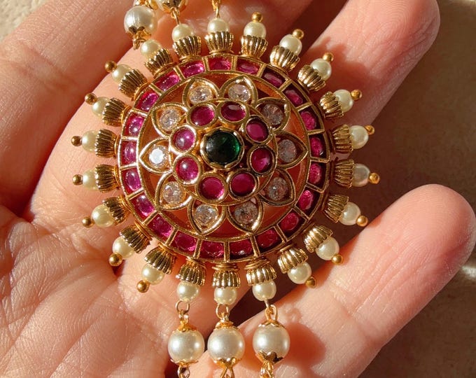 Ruby green Kemp  Choker Necklace /Indian Choker /pearl kemp choker  /Temple jewelry/South Indian jewelry/Indian Wedding jewelry