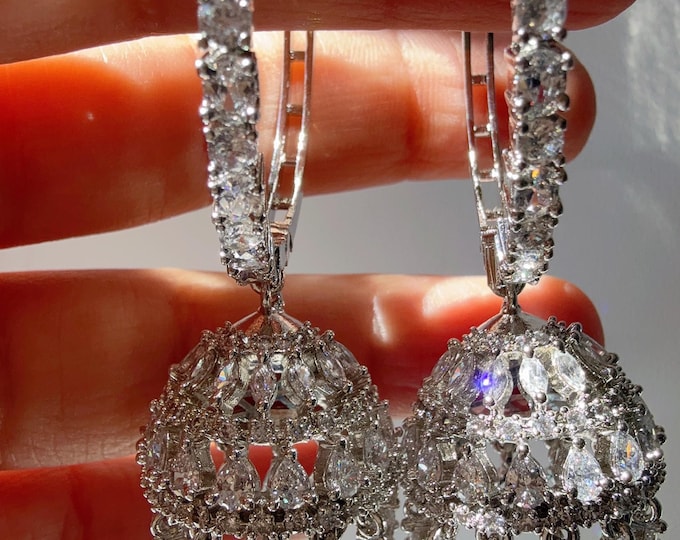 Silver  bali hoops jhumka Earrings/ Indian Jewelry Indian Earrings/American Diamond jhumka/CZ Earrings/Indian jhumka
