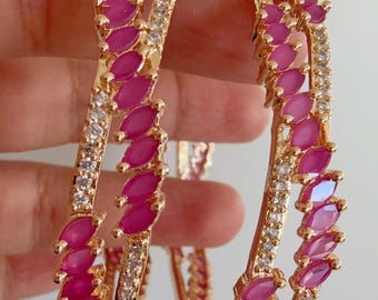 Gold Tone Ruby American diamond bangle next to real / Gold diamond bangles /gold diamond bracelet/indian bangles/Indian Jewelry