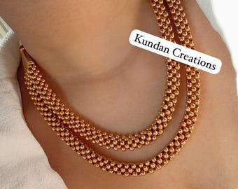 Pearl Double Layer Thushi Necklace | Kolhapuri Thushi Choker | Indian Gold Necklace Set | South Indian Wedding Jewelry