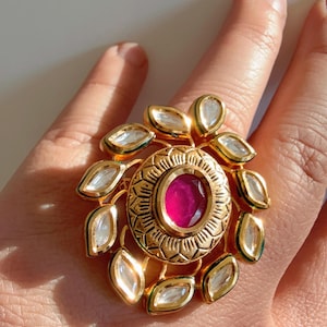 Bridal Kundan Moissanite kundan  Oversized Ring/Ruby bridal Ring/ Emerald Kundan Statement Ring /Finger Kundan ring/Indian Bridal jewelry
