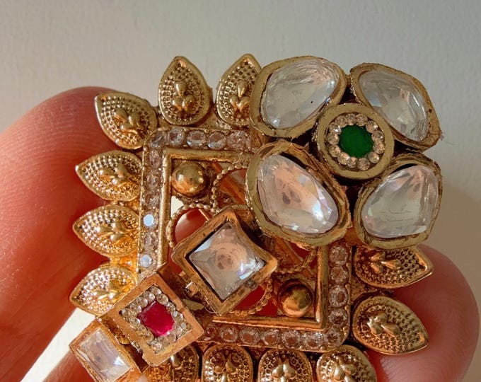 Gold plated Ruby green Moissanite kundan ring / Indian Ring/ Indian Jewelry/Indian Wedding jewelry/bridal finger ring