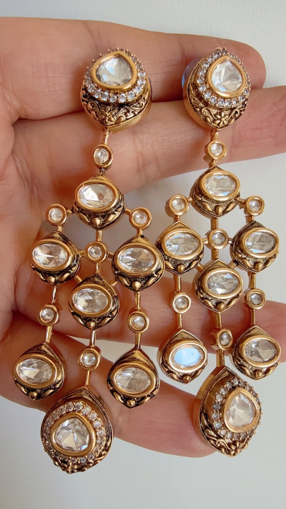 Sonali Sabyasachi-Inspired Moissanite kundan Earrings/Elegant Statement Jewelry/Antique Moissanite Earrings/Bridal Diamond