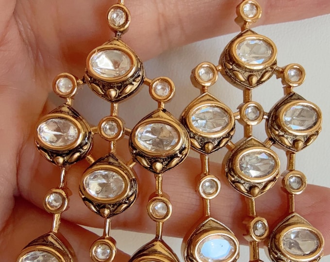 Restocked Sabyasachi-Inspired Moissanite kundan Earrings/Elegant Statement Jewelry/Antique Moissanite Polki Earrings/Bridal Diamond earrings