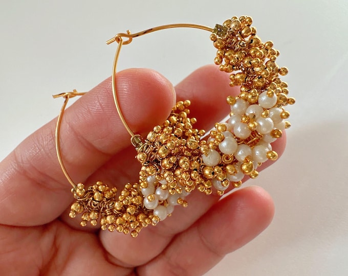 Indin Hoop Earrings / Hoop Earring/Indian Jewelry/Pearl Hoop earring/Bali/Indian Wedding Jewelry/Punjabi Bali hoops/Gold bali