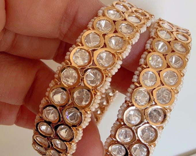 Openable Moissanite gold kundan bridal Polki wide kada Bangles / Cz stone Moissanite kada /Indian Jewelry /bridal kundan wide kada bangles