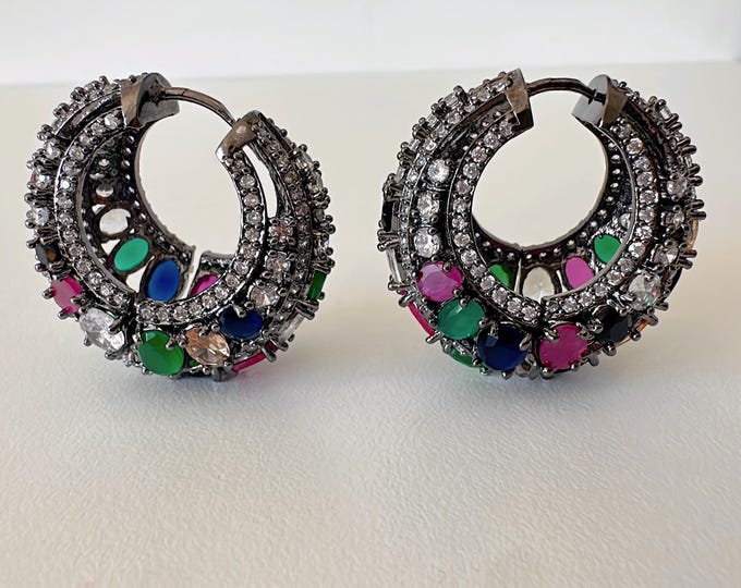 Huggie Hoop Earrings/victorian Diamond hoops/ Diamond earrings/Indian jewelry/Diamond  Hoop Earrings