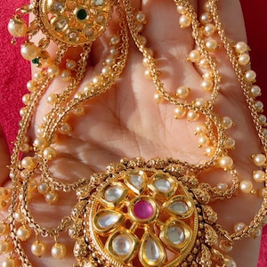 Ruby Green kundan Bun Pin/Mathapatti /Hair Clip/ Kundan Hair clips/Juda clip Choti/Kundan accesorios para el cabello/joyería para el cabello nupcial