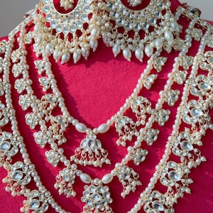 Long Kundan Necklace Set with earrings  Tikka  /Kundan long Haar/bridal necklace/Indian wedding jewelry/Bridal necklace set