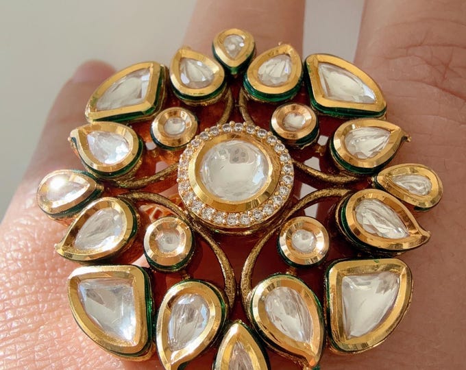 Bridal Kundan Moissanite kundan  Oversized Ring/Gold bridal Ring/ Ruby Kundan Statement Ring /Finger Kundan ring/Indian Bridal jewelry