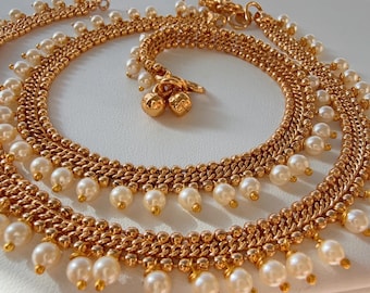 Indian gold plated Payal Pair /Indian Anklets/ Gold Anklet  Payal/Bridal anklet/ Payal/ Panjeb/ Indian Jewelry/ gold plated payal pair