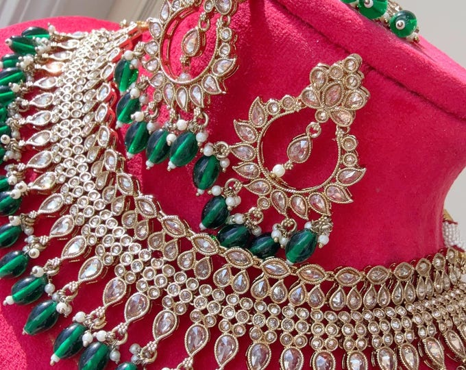 Antique Polki Kundan Green bridal choker   necklace/Wedding necklace/Bridal necklace/ Green choker/Indian jewelry/