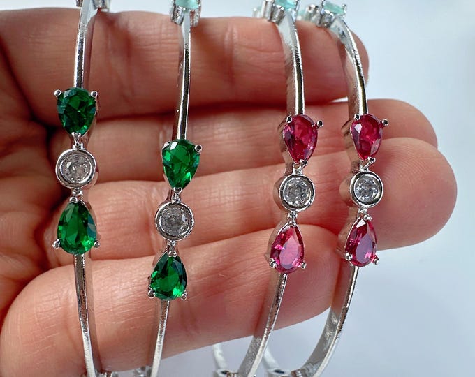 American diamond bangle Set of 4/Cz stone silver Multi stone bangles set/ CZ  bangles/Indian Jewelry /bridal jewelry/Multi diamond bangles