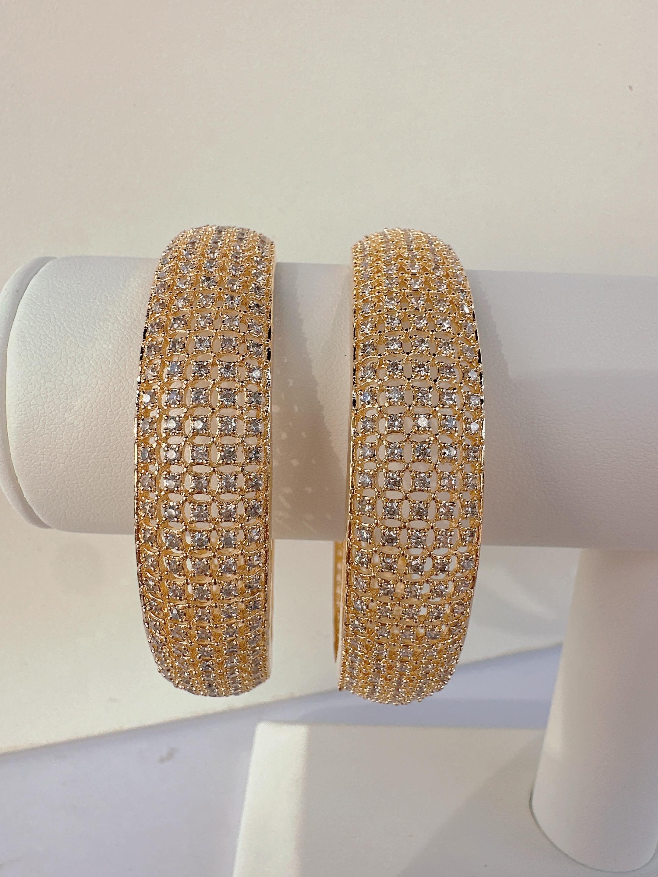 Gold American Diamond Bangle Pair / Cz Stone Gold Kada/gold Gold American Diamond Bangle Pair / Cz Stone Gold Kada/gold