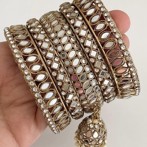 Punjabi Mirror chuda bangles set/Punjabi Mirror jhumka bangles set/Kangans/Statement bangles/Indian jewelry/wedding jewelry/