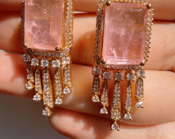Diamond   Doublet Baby Pink Stud Earrings/Moissanite  diamond Kundan Studs /Indian Jewelry /Statement Baby pink Stud Earring/