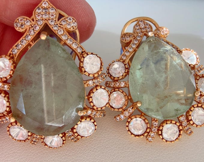 Mint Doublet Stone Moissanite kundan Earrings/Elegant Statement Jewelry/ Moissanite diamond Earrings/Bridal Diamond Mint  earrings
