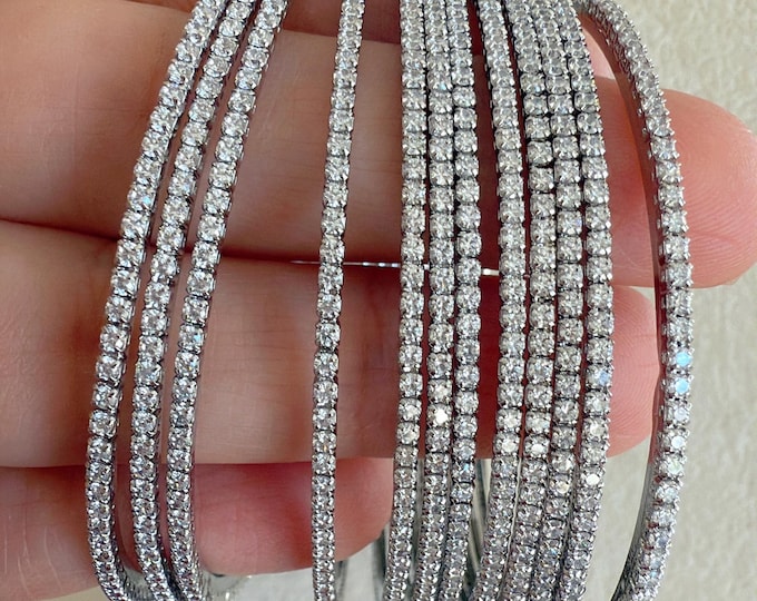 cubic zirconia bangles set of 12/ Indian CZ Bangles/ Silver diamond  Bangle Set/Set of 12 Silver American Diamond CZ Bangles/Bridal Bangles