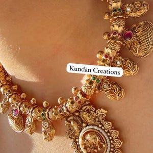 Lara Ruby green Matt gold Necklace /Indian Choker /Guttapusalu necklace /Temple jewelry/South Indian jewelry/Indian Wedding jewelry