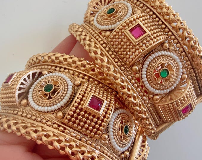Openable Rajwadi single wide kada  /Antique gold Kada/Kundan bridal Kada /Gold Kada/Indian bangles /Indian Wedding jewelry