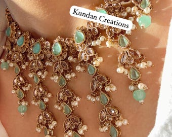Nimrit Antique kundan Polki mint  Kundan necklace Set /bridal necklace/Indian wedding jewelry/Bridal necklace set/Indian wedding Necklace