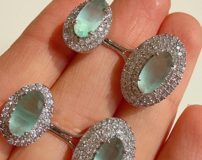 American Diamond clear crystal rhinestone stud tops/Mint silver  Diamond Stud Earring /Indian Jewelry /Diamond Mint  Studs